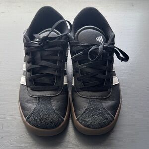 adidas Black Sneakers with White Stripes and Gum Soles